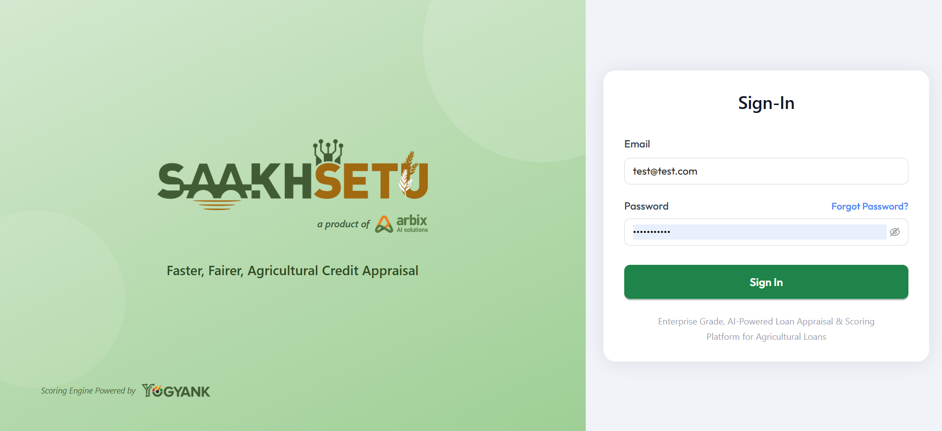 Sign-In screen, with Email, Password, the Forgot Password? link and the Sign In button